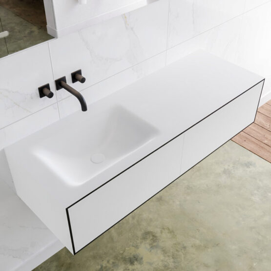MONDIAZ LAGOM 130cm mueble de baño solid surface Urban 2 cajones lavabo CLOUD Izquierda sin orificio