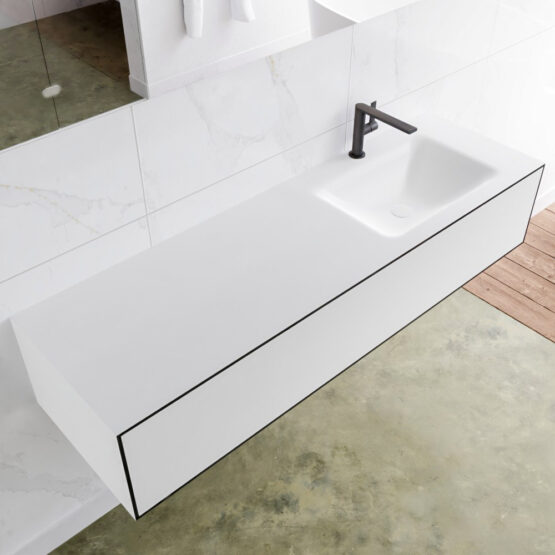 MONDIAZ LAGOM 150cm mueble de baño solid surface Urban 1 cajón lavabo CLOUD Derecho 1 orificio