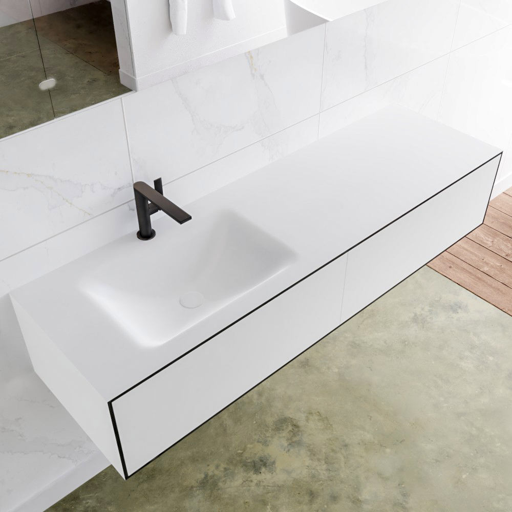 MONDIAZ LAGOM 150cm mueble de baño solid surface Urban 2 cajones lavabo CLOUD Izquierda 1 orificio 1 MONDIAZ LAGOM 150cm mueble de baño solid surface Urban 2 cajones lavabo CLOUD Izquierda 1 orificio