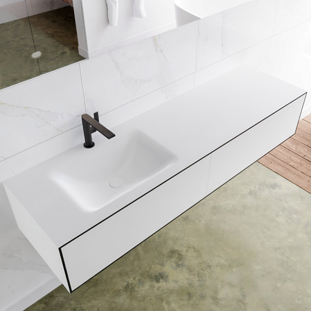 MONDIAZ LAGOM 160cm mueble de baño solid surface Urban 2 cajones lavabo CLOUD Izquierda 1 orificio 1 MONDIAZ LAGOM 160cm mueble de baño solid surface Urban 2 cajones lavabo CLOUD Izquierda 1 orificio