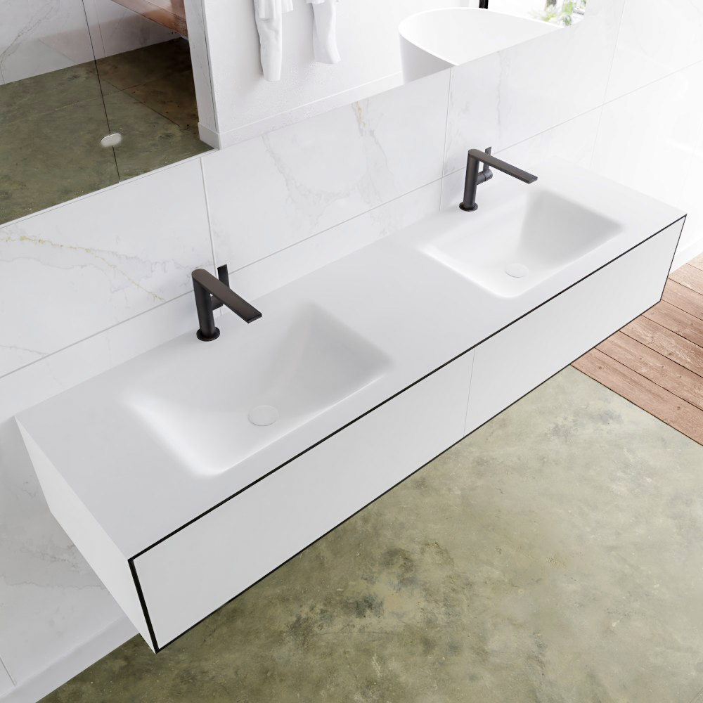 MONDIAZ LAGOM 170cm mueble de baño solid surface Urban 2 cajones lavabo CLOUD Doble 2 orificios 1 MONDIAZ LAGOM 170cm mueble de baño solid surface Urban 2 cajones lavabo CLOUD Doble 2 orificios