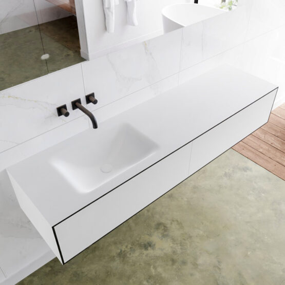 MONDIAZ LAGOM 170cm mueble de baño solid surface Urban 2 cajones lavabo CLOUD Izquierda sin orificio