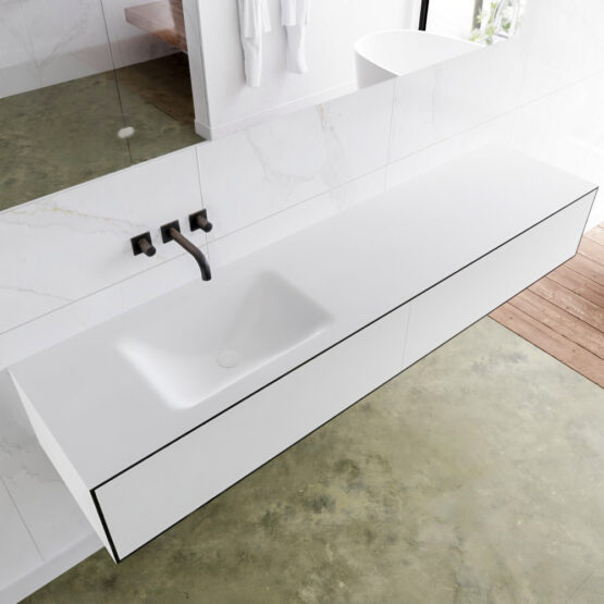 MONDIAZ LAGOM 190cm mueble de baño solid surface Urban 2 cajones lavabo CLOUD Izquierda sin orificio