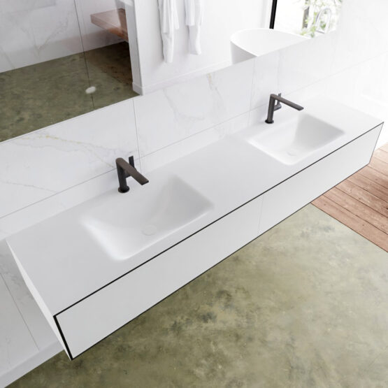 MONDIAZ LAGOM 200cm mueble de baño solid surface Urban 2 cajones lavabo CLOUD Doble 2 orificios