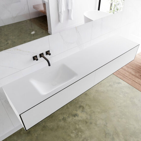 MONDIAZ LAGOM 200cm mueble de baño solid surface Urban 2 cajones lavabo CLOUD Izquierda sin orificio