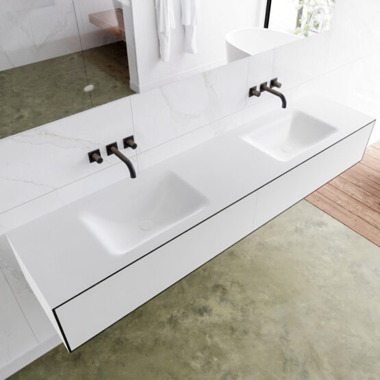 MONDIAZ LAGOM 200cm mueble de baño solid surface Urban 2 cajones lavabo CLOUD Doble sin orificio