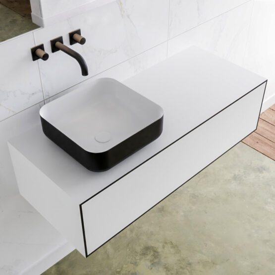 MONDIAZ LAGOM 110cm mueble de baño solid surface Urban 1 cajón BINX Izquierda sin orificio