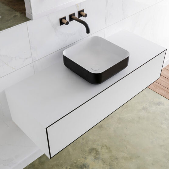 MONDIAZ LAGOM 120cm mueble de baño solid surface Urban 1 cajón BINX Centro sin orificio