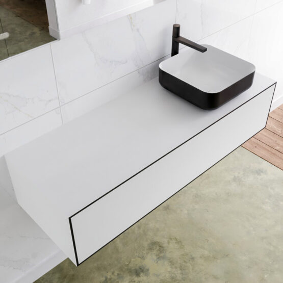 MONDIAZ LAGOM 130cm mueble de baño solid surface Urban 1 cajón BINX Derecho 1 orificio