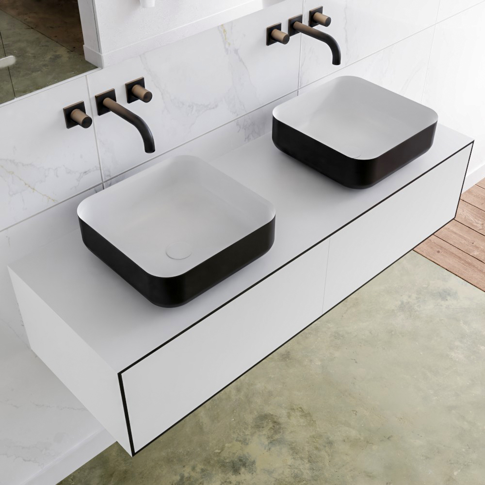 MONDIAZ LAGOM 130cm mueble de baño solid surface Urban 2 cajones BINX Doble sin orificio 1 MONDIAZ LAGOM 130cm mueble de baño solid surface Urban 2 cajones BINX Doble sin orificio