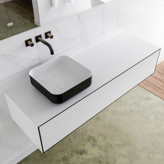 MONDIAZ LAGOM 140cm mueble de baño solid surface Urban 1 cajón BINX Izquierda sin orificio