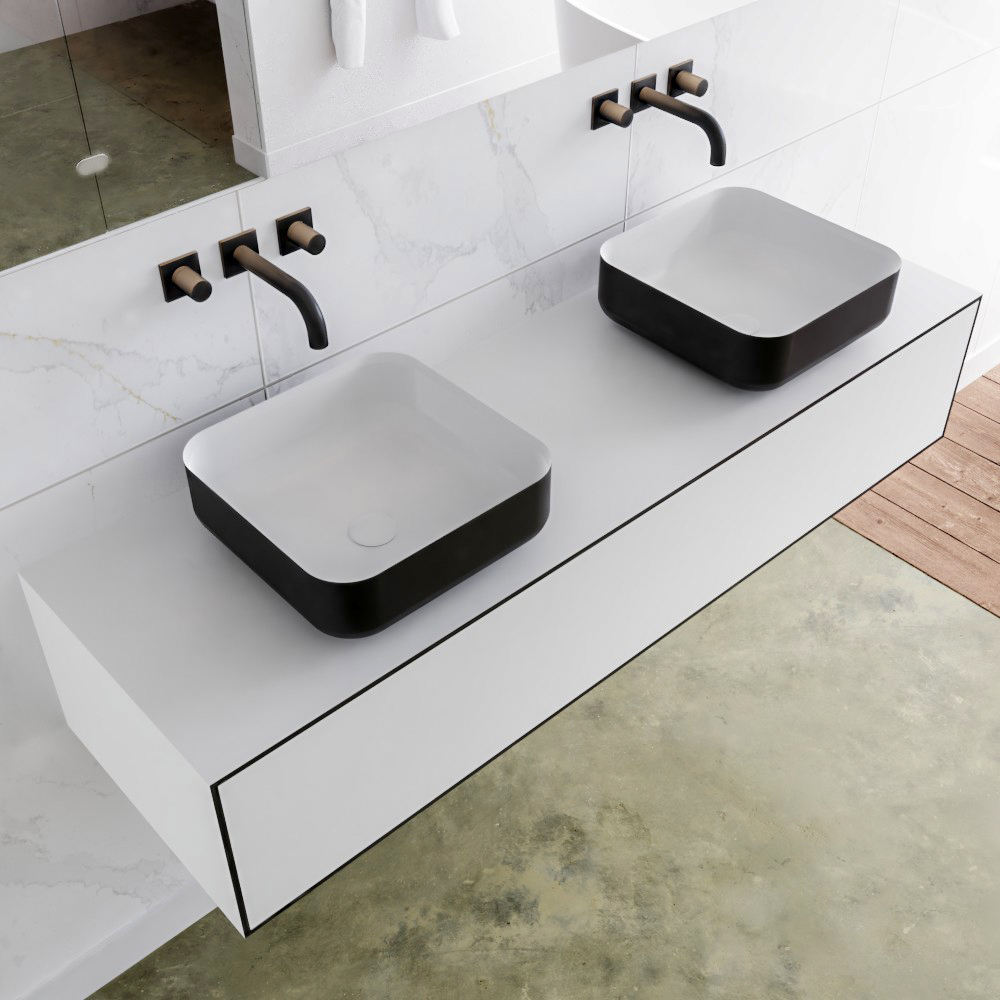 MONDIAZ LAGOM 150cm mueble de baño solid surface Urban 1 cajón BINX Doble sin orificio 1 MONDIAZ LAGOM 150cm mueble de baño solid surface Urban 1 cajón BINX Doble sin orificio