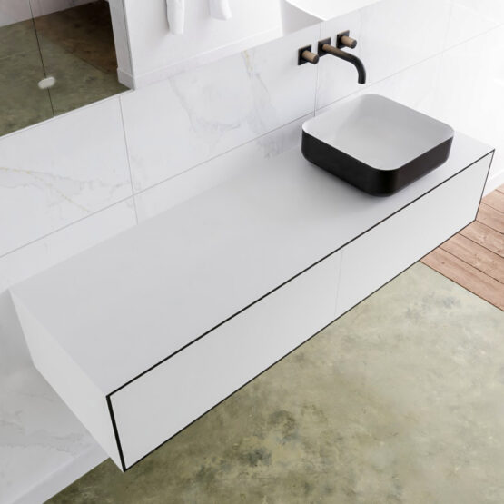 MONDIAZ LAGOM 150cm mueble de baño solid surface Urban 2 cajones BINX Derecho sin orificio