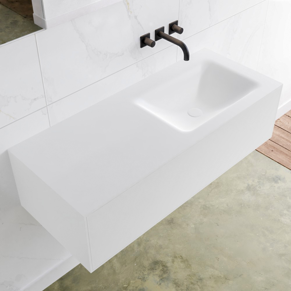 MONDIAZ LAGOM 110cm mueble de baño solid surface Talc 1 cajón lavabo CLOUD Derecho sin orificio 1 MONDIAZ LAGOM 110cm mueble de baño solid surface Talc 1 cajón lavabo CLOUD Derecho sin orificio