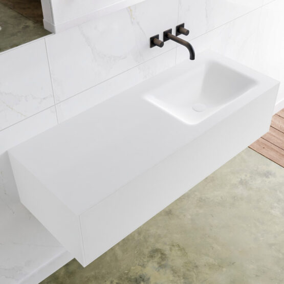 MONDIAZ LAGOM 120cm mueble de baño solid surface Talc 1 cajón lavabo CLOUD Derecho sin orificio