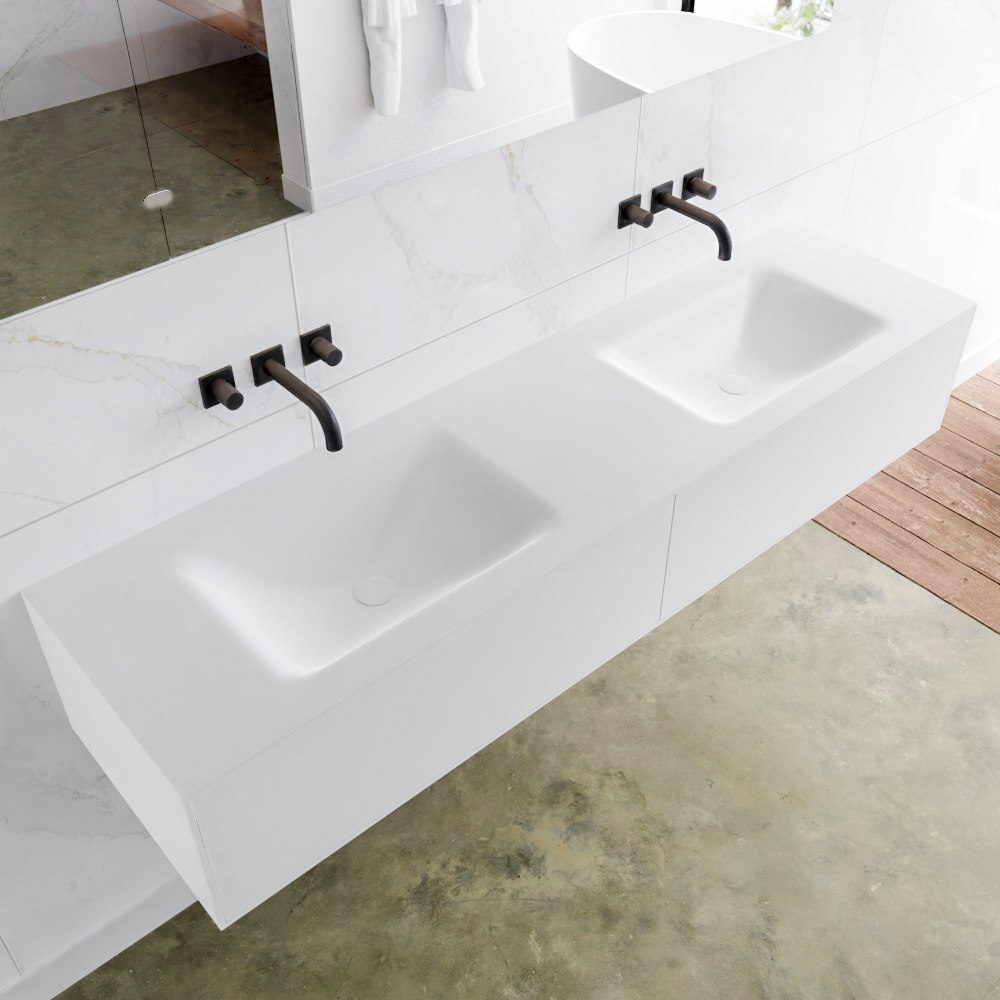 MONDIAZ LAGOM 170cm mueble de baño solid surface Talc 2 cajones lavabo CLOUD Doble sin orificio 1 MONDIAZ LAGOM 170cm mueble de baño solid surface Talc 2 cajones lavabo CLOUD Doble sin orificio