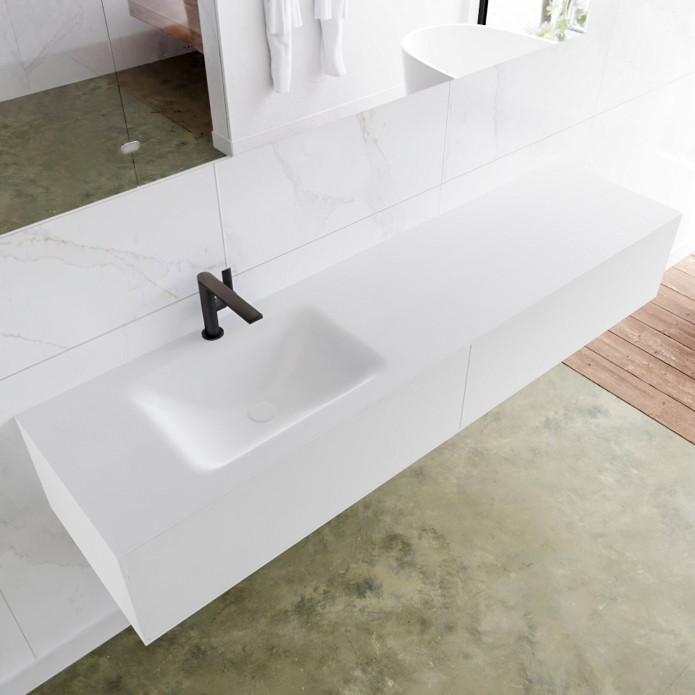 MONDIAZ LAGOM 180cm mueble de baño solid surface Talc 2 cajones lavabo CLOUD Izquierda 1 orificio 1 MONDIAZ LAGOM 180cm mueble de baño solid surface Talc 2 cajones lavabo CLOUD Izquierda 1 orificio