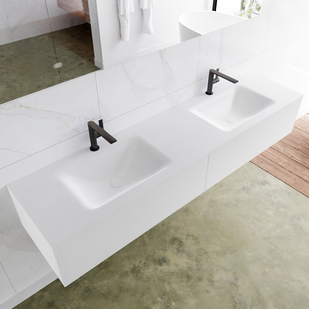 MONDIAZ LAGOM 180cm mueble de baño solid surface Talc 2 cajones lavabo CLOUD Doble 2 orificios 1 MONDIAZ LAGOM 180cm mueble de baño solid surface Talc 2 cajones lavabo CLOUD Doble 2 orificios