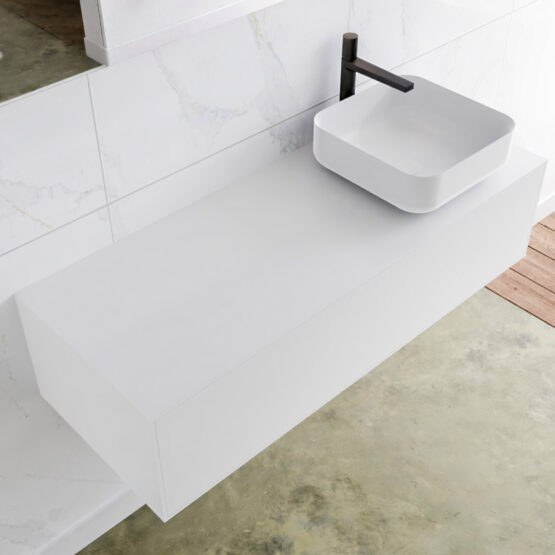 MONDIAZ LAGOM 120cm mueble de baño solid surface Talc 1 cajón BINX Derecho 1 orificio