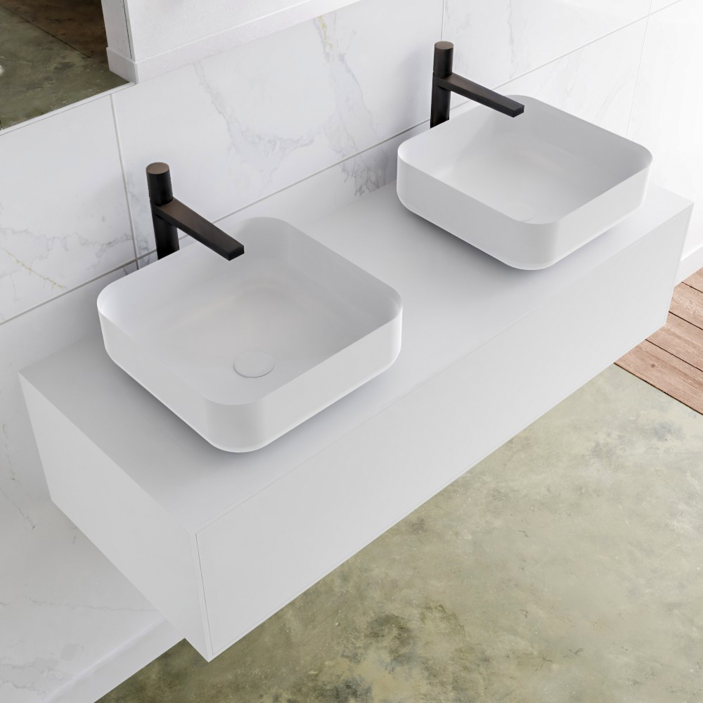 MONDIAZ LAGOM 120cm mueble de baño solid surface Talc 1 cajón BINX Doble 2 orificios 1 MONDIAZ LAGOM 120cm mueble de baño solid surface Talc 1 cajón BINX Doble 2 orificios