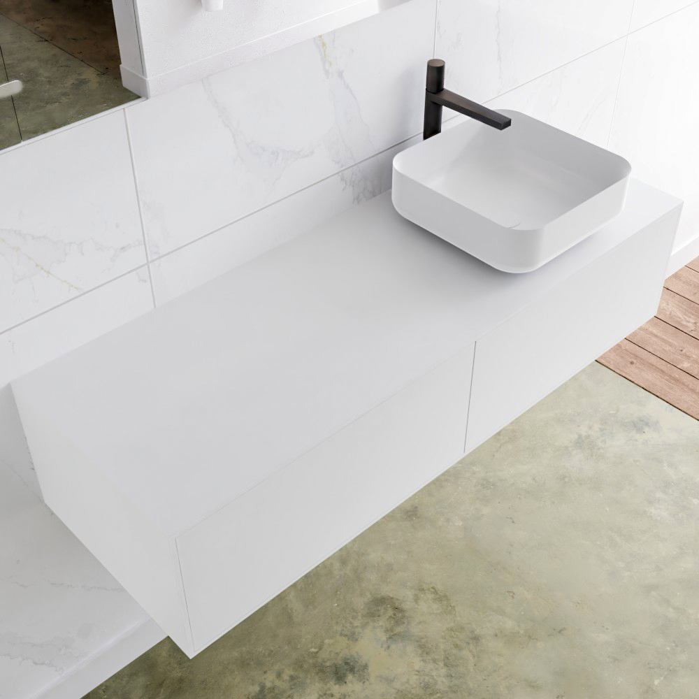 MONDIAZ LAGOM 130cm mueble de baño solid surface Talc 2 cajones BINX Derecho 1 orificio 1 MONDIAZ LAGOM 130cm mueble de baño solid surface Talc 2 cajones BINX Derecho 1 orificio