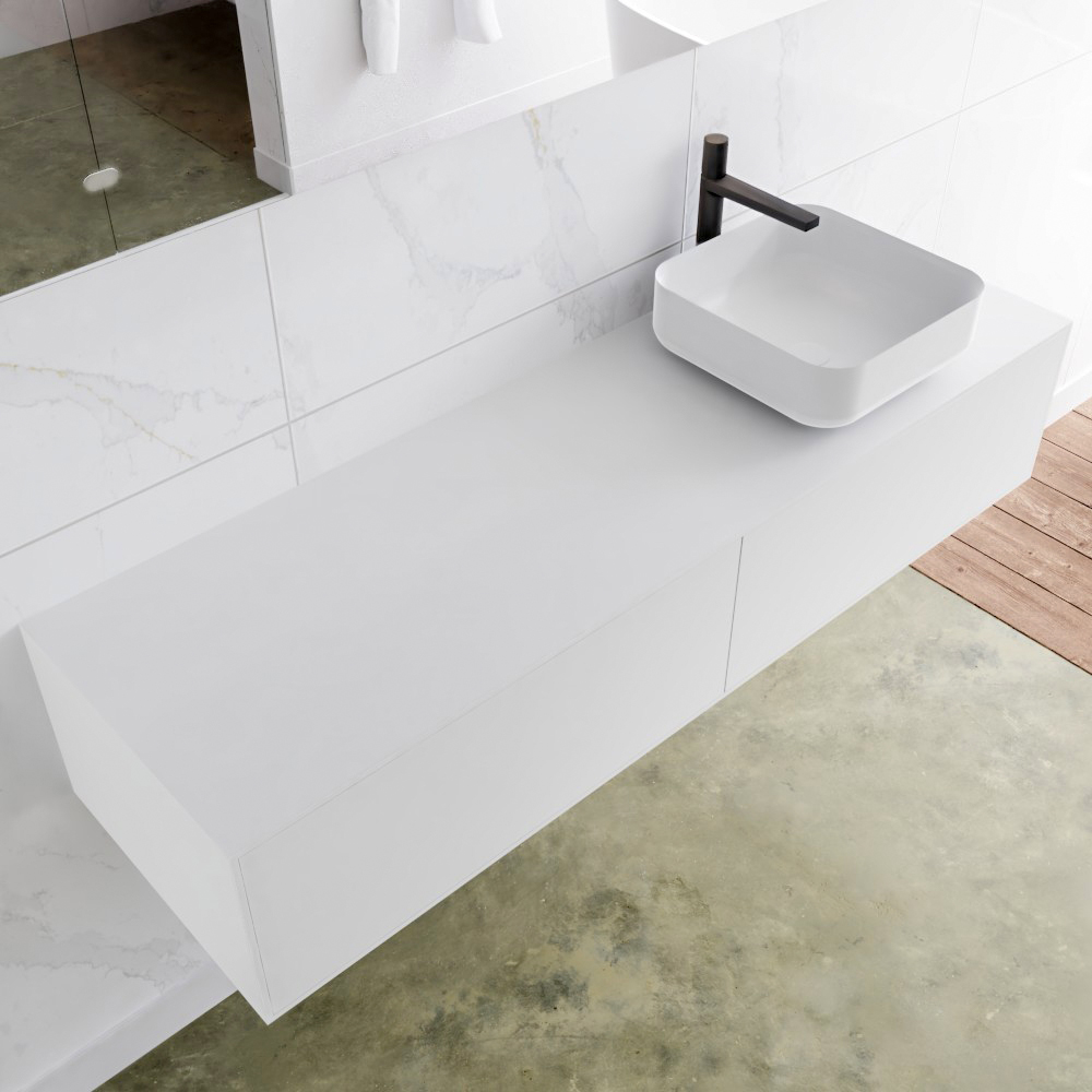 MONDIAZ LAGOM 150cm mueble de baño solid surface Talc 2 cajones BINX Derecho 1 orificio 1 MONDIAZ LAGOM 150cm mueble de baño solid surface Talc 2 cajones BINX Derecho 1 orificio