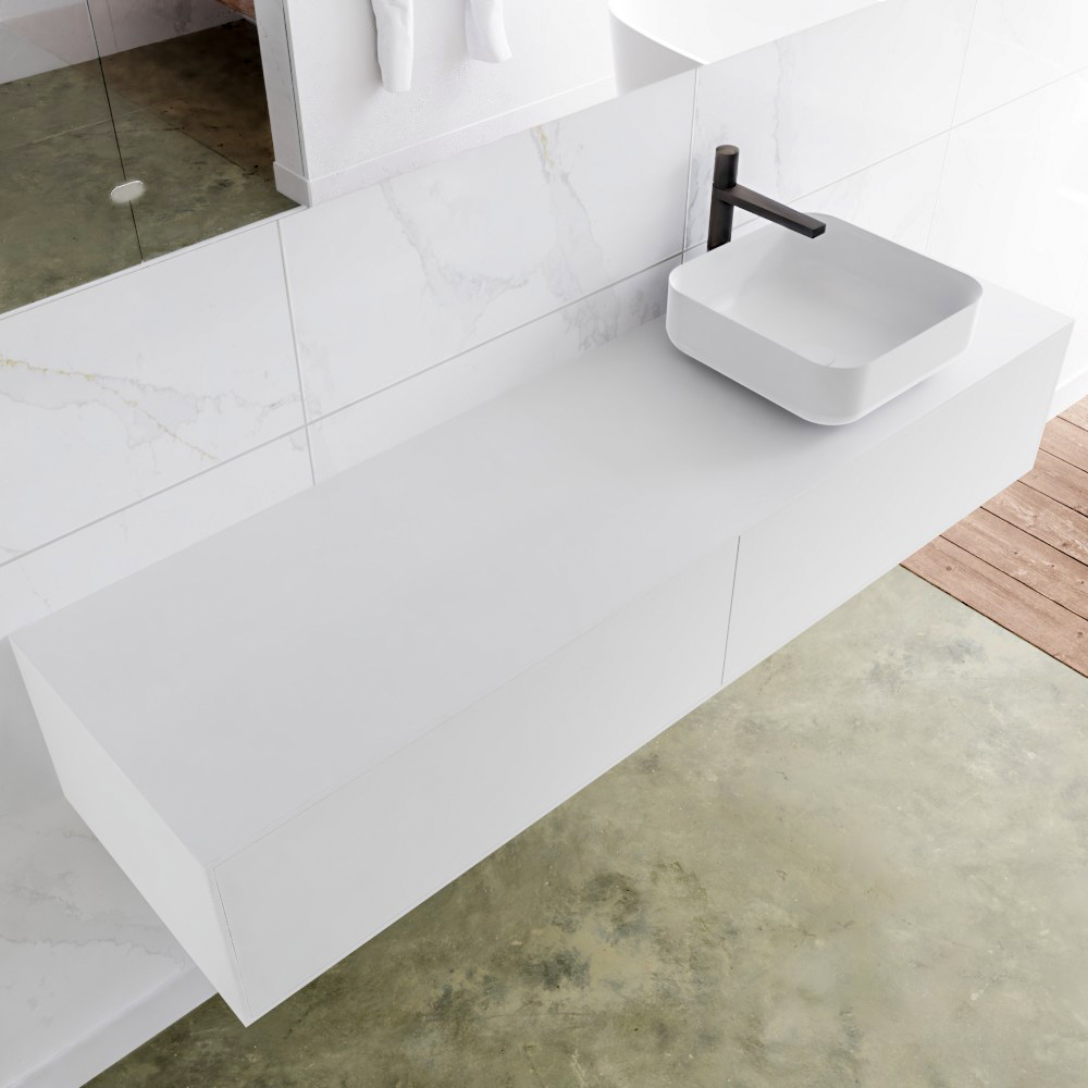 MONDIAZ LAGOM 160cm mueble de baño solid surface Talc 2 cajones BINX Derecho 1 orificio 1 MONDIAZ LAGOM 160cm mueble de baño solid surface Talc 2 cajones BINX Derecho 1 orificio