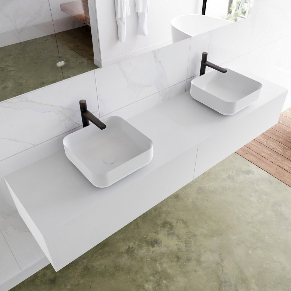 MONDIAZ LAGOM 190cm mueble de baño solid surface Talc 2 cajones BINX Doble 2 orificios 1 MONDIAZ LAGOM 190cm mueble de baño solid surface Talc 2 cajones BINX Doble 2 orificios