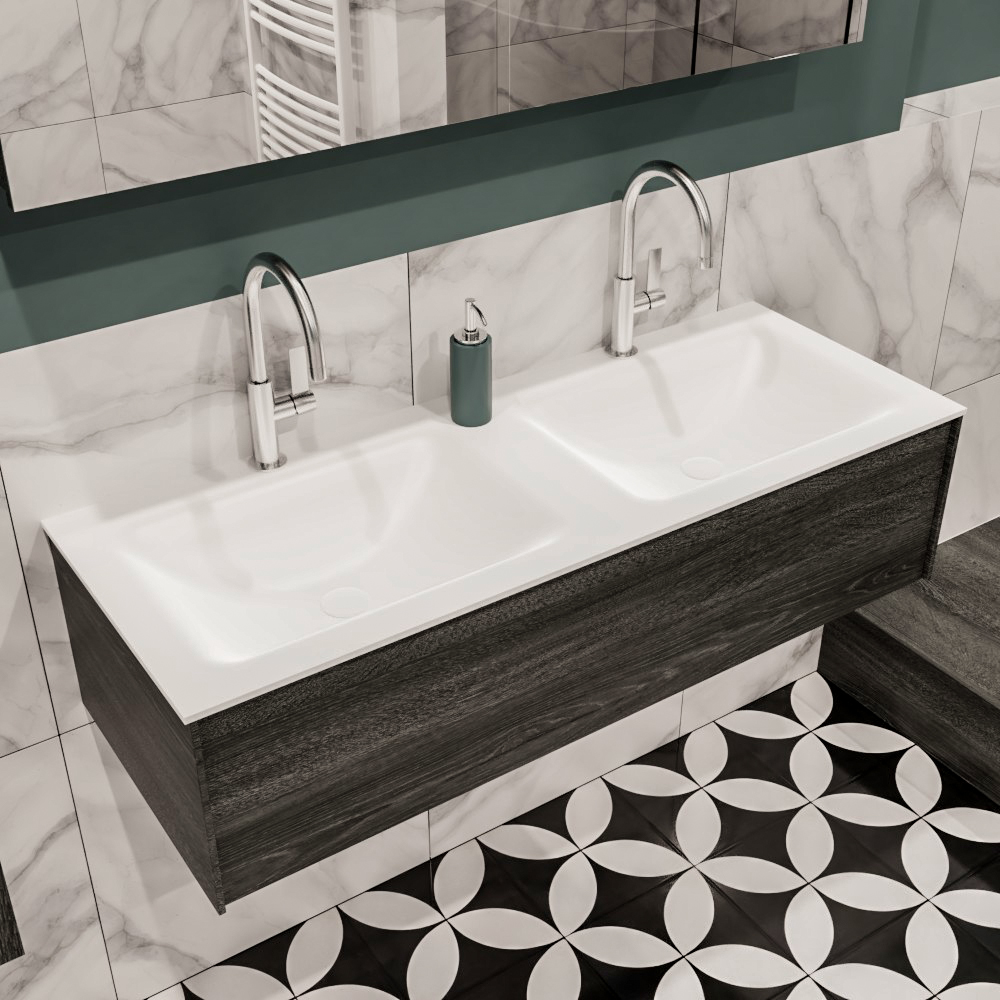 MONDIAZ LUSH 120cm mueble de baño Antracite 1 cajón lavabo CLOUD Doble 2 orificios 1 MONDIAZ LUSH 120cm mueble de baño Antracite 1 cajón lavabo CLOUD Doble 2 orificios