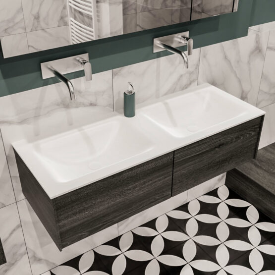 MONDIAZ LUSH 120cm mueble de baño Antracite 2 cajones lavabo CLOUD Doble sin orificio