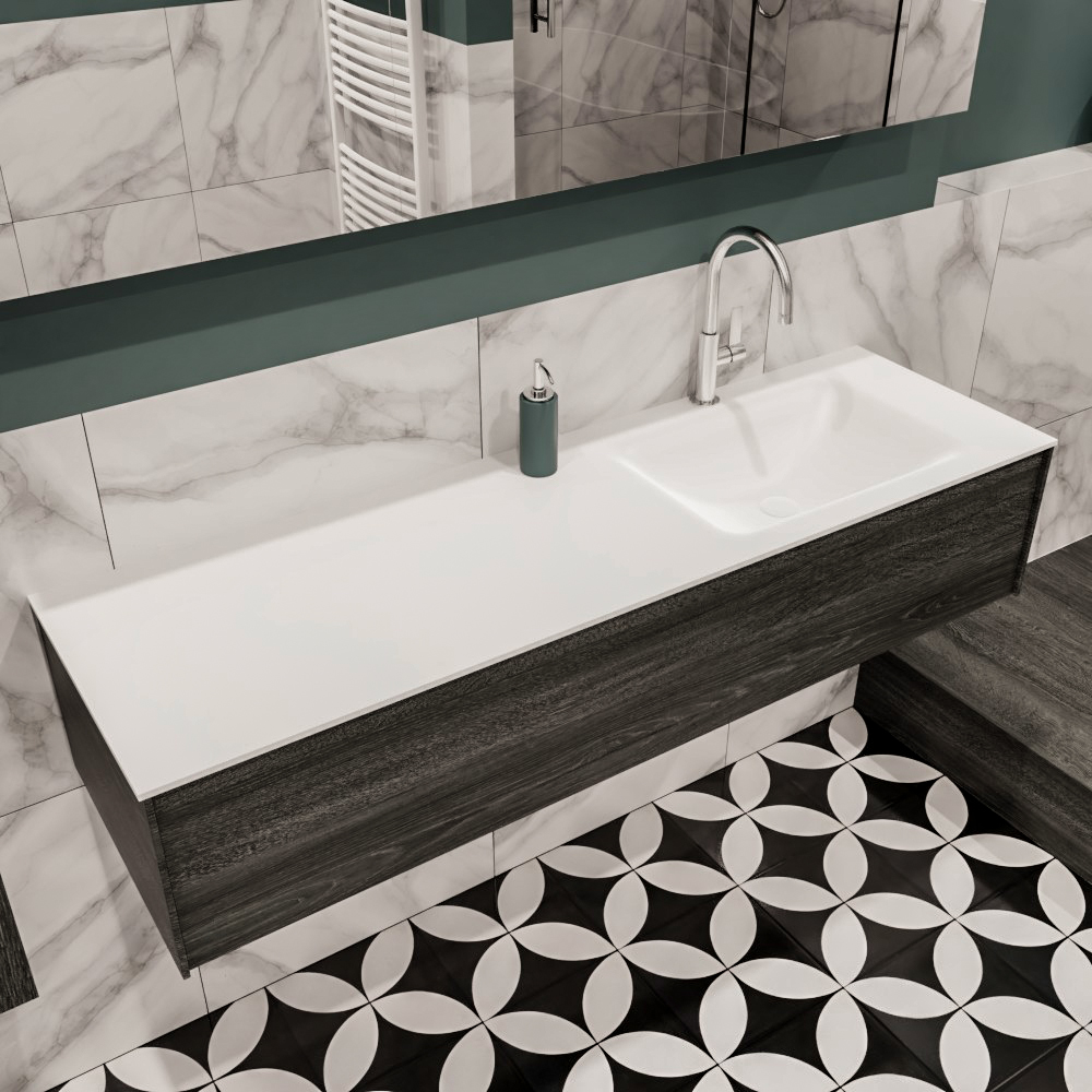 MONDIAZ LUSH 150cm mueble de baño Antracite 1 cajón lavabo CLOUD Derecho 1 orificio 1 MONDIAZ LUSH 150cm mueble de baño Antracite 1 cajón lavabo CLOUD Derecho 1 orificio