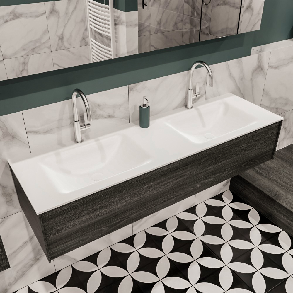 MONDIAZ LUSH 150cm mueble de baño Antracite 1 cajón lavabo CLOUD Doble 2 orificios 1 MONDIAZ LUSH 150cm mueble de baño Antracite 1 cajón lavabo CLOUD Doble 2 orificios