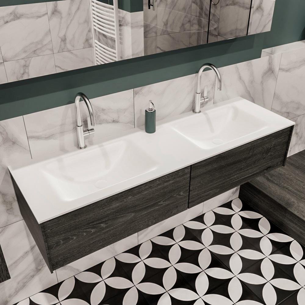 MONDIAZ LUSH 150cm mueble de baño Antracite 2 cajones lavabo CLOUD Doble 2 orificios 1 MONDIAZ LUSH 150cm mueble de baño Antracite 2 cajones lavabo CLOUD Doble 2 orificios