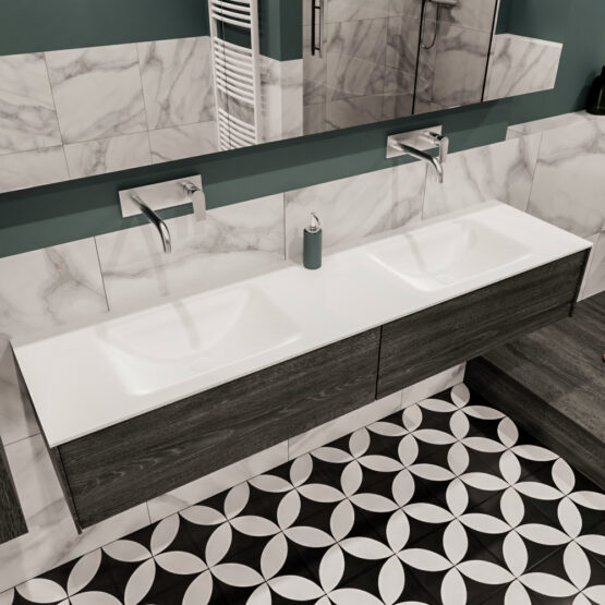 MONDIAZ LUSH 180cm mueble de baño Antracite 2 cajones lavabo CLOUD Doble sin orificio