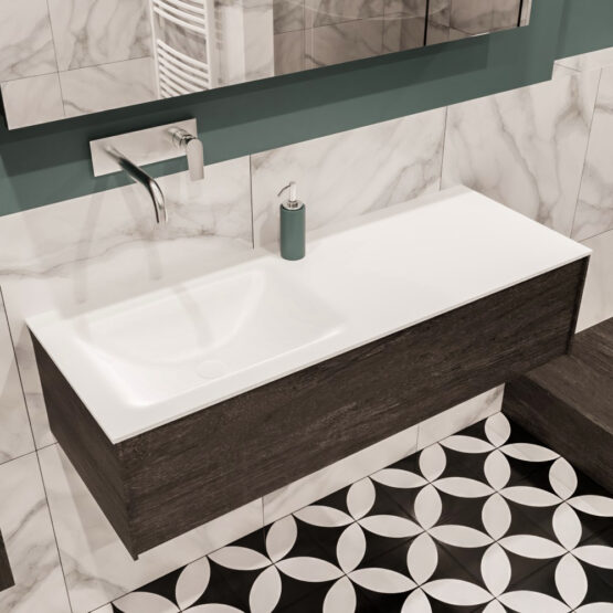 MONDIAZ LUSH 120cm mueble de baño Dark Brown 1 cajón lavabo CLOUD Izquierda sin orificio