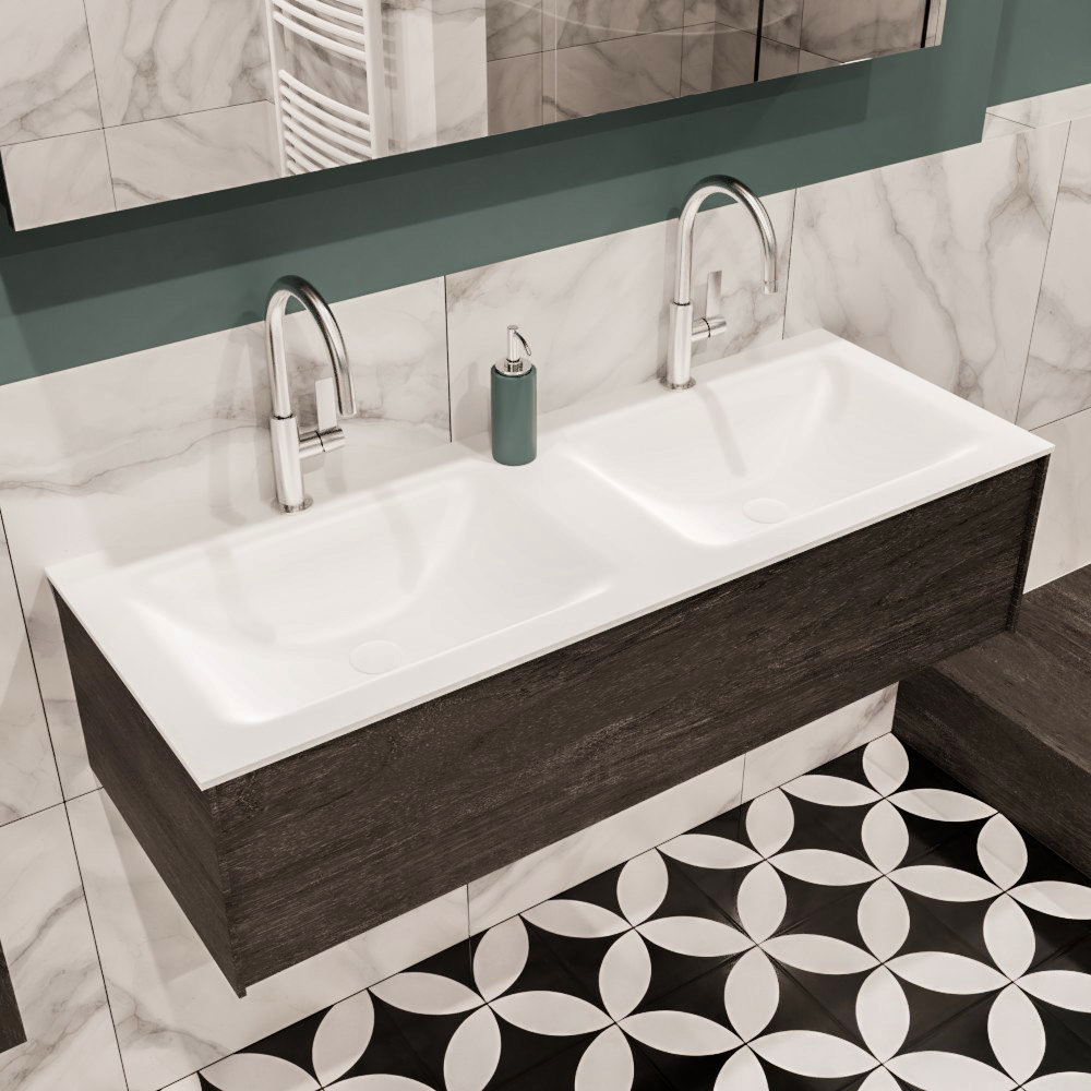 MONDIAZ LUSH 120cm mueble de baño Dark Brown 1 cajón lavabo CLOUD Doble 2 orificios 1 MONDIAZ LUSH 120cm mueble de baño Dark Brown 1 cajón lavabo CLOUD Doble 2 orificios