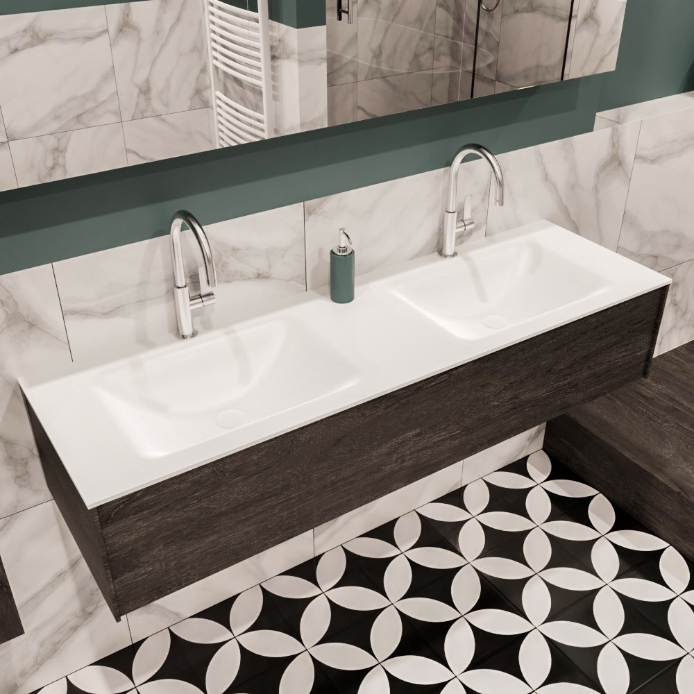 MONDIAZ LUSH 150cm mueble de baño Dark Brown 1 cajón lavabo CLOUD Doble 2 orificios 1 MONDIAZ LUSH 150cm mueble de baño Dark Brown 1 cajón lavabo CLOUD Doble 2 orificios