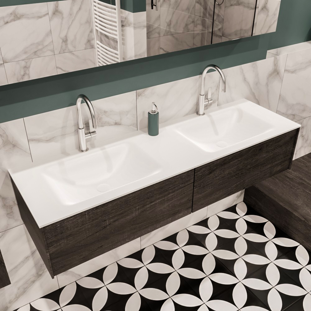 MONDIAZ LUSH 150cm mueble de baño Dark Brown 2 cajones lavabo CLOUD Doble 2 orificios 1 MONDIAZ LUSH 150cm mueble de baño Dark Brown 2 cajones lavabo CLOUD Doble 2 orificios