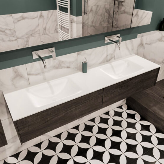 MONDIAZ LUSH 180cm mueble de baño Dark Brown 2 cajones lavabo CLOUD Doble sin orificio