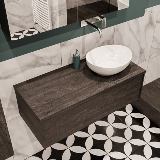 MONDIAZ LUSH 100cm mueble de baño Dark Brown 1 cajón lavabo BARCO Derecho sin orificio