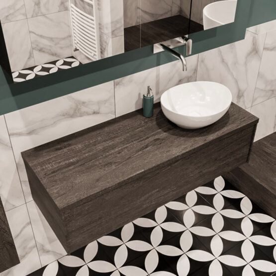 MONDIAZ LUSH 120cm mueble de baño Dark Brown 1 cajón lavabo BARCO Derecho sin orificio