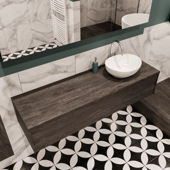 MONDIAZ LUSH 150cm mueble de baño Dark Brown 1 cajón lavabo BARCO Derecho 1 orificio