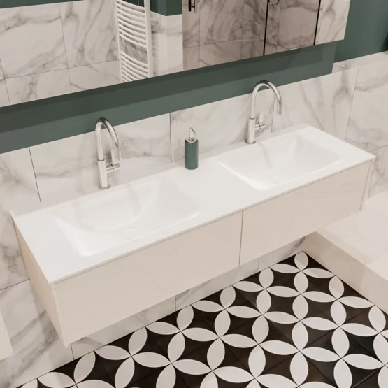 MONDIAZ LUSH 150cm mueble de baño Underlayment 2 cajones lavabo CLOUD Doble 2 orificios