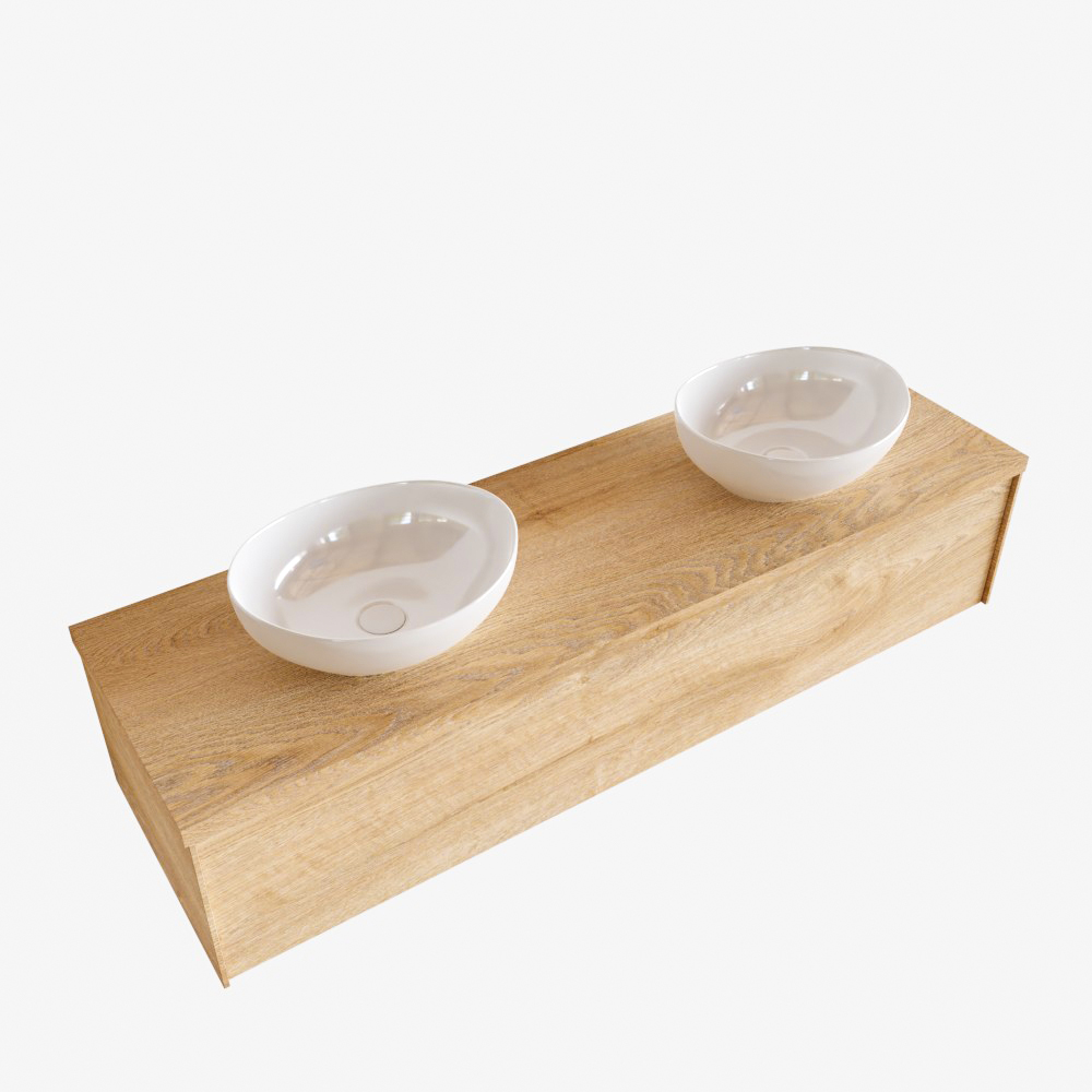 MONDIAZ LUSH 150cm mueble de baño Washed Oak 1 cajón lavabo BARCO Doble sin orificio 3 MONDIAZ LUSH 150cm mueble de baño Washed Oak 1 cajón lavabo BARCO Doble sin orificio - Imagen 3