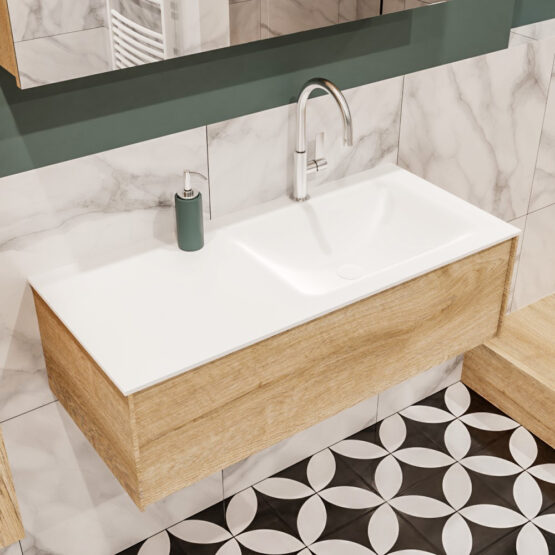 MONDIAZ LUSH 100cm mueble de baño Washed Oak 1 cajón lavabo CLOUD Derecho 1 orificio