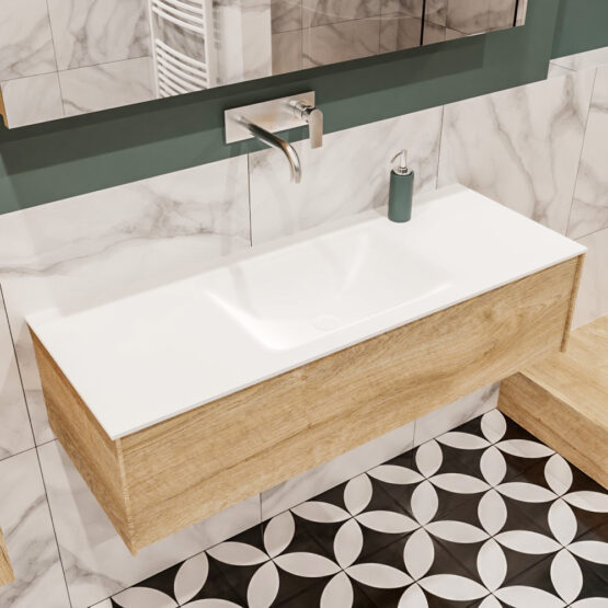 MONDIAZ LUSH 120cm mueble de baño Washed Oak 1 cajón lavabo CLOUD Centro sin orificio