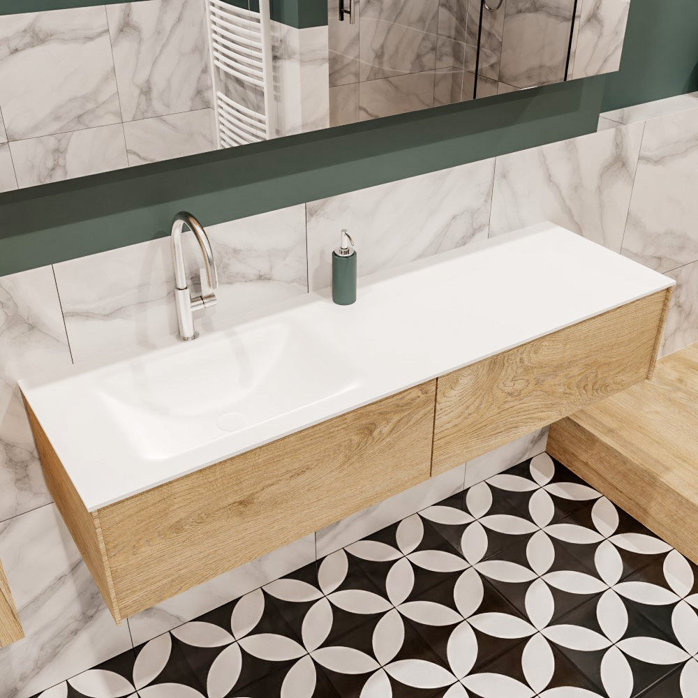 MONDIAZ LUSH 150cm mueble de baño Washed Oak 2 cajones lavabo CLOUD Izquierda 1 orificio 1 MONDIAZ LUSH 150cm mueble de baño Washed Oak 2 cajones lavabo CLOUD Izquierda 1 orificio