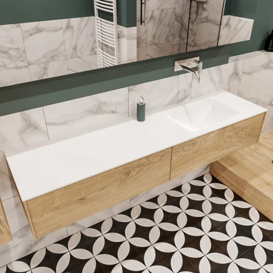 MONDIAZ LUSH 180cm mueble de baño Washed Oak 2 cajones lavabo CLOUD Derecho sin orificio