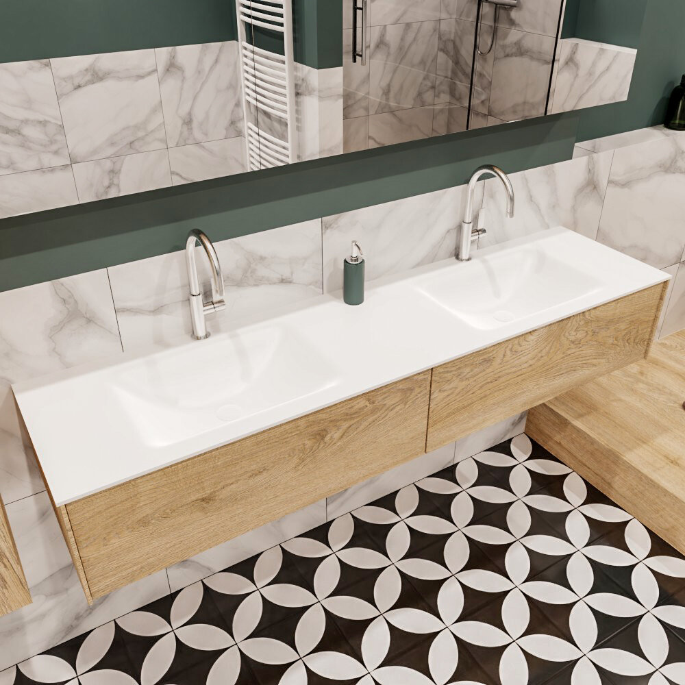 MONDIAZ LUSH 180cm mueble de baño Washed Oak 2 cajones lavabo CLOUD Doble 2 orificios 1 MONDIAZ LUSH 180cm mueble de baño Washed Oak 2 cajones lavabo CLOUD Doble 2 orificios