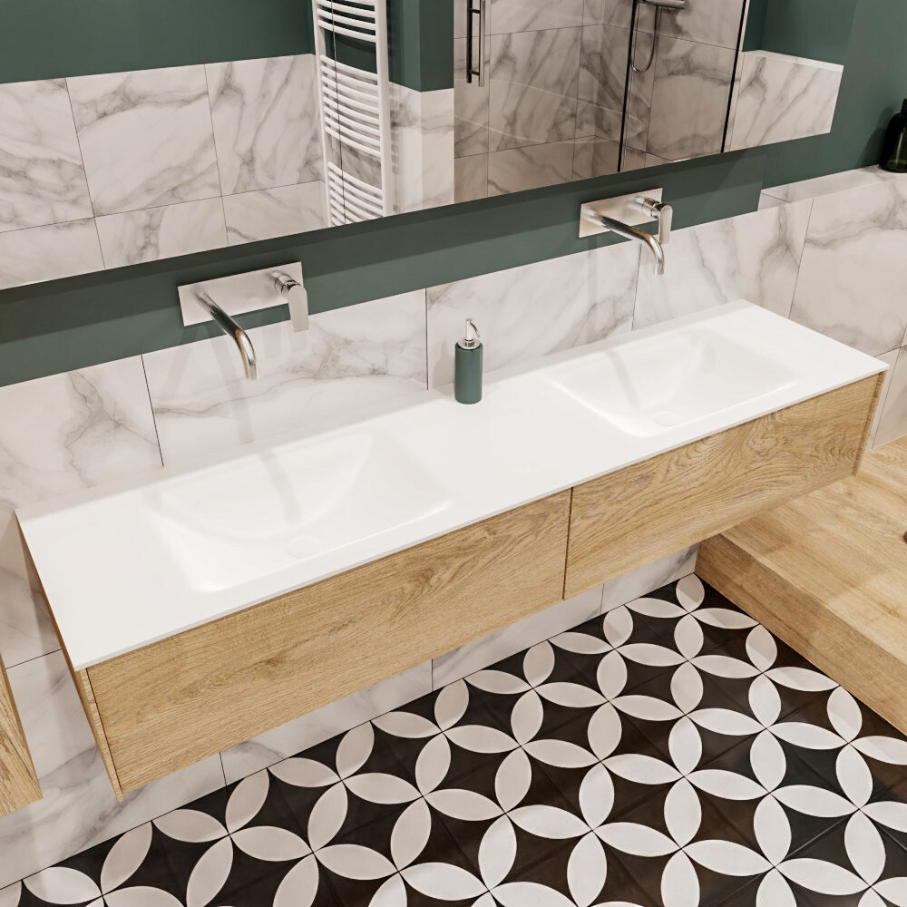 MONDIAZ LUSH 180cm mueble de baño Washed Oak 2 cajones lavabo CLOUD Doble sin orificio 1 MONDIAZ LUSH 180cm mueble de baño Washed Oak 2 cajones lavabo CLOUD Doble sin orificio